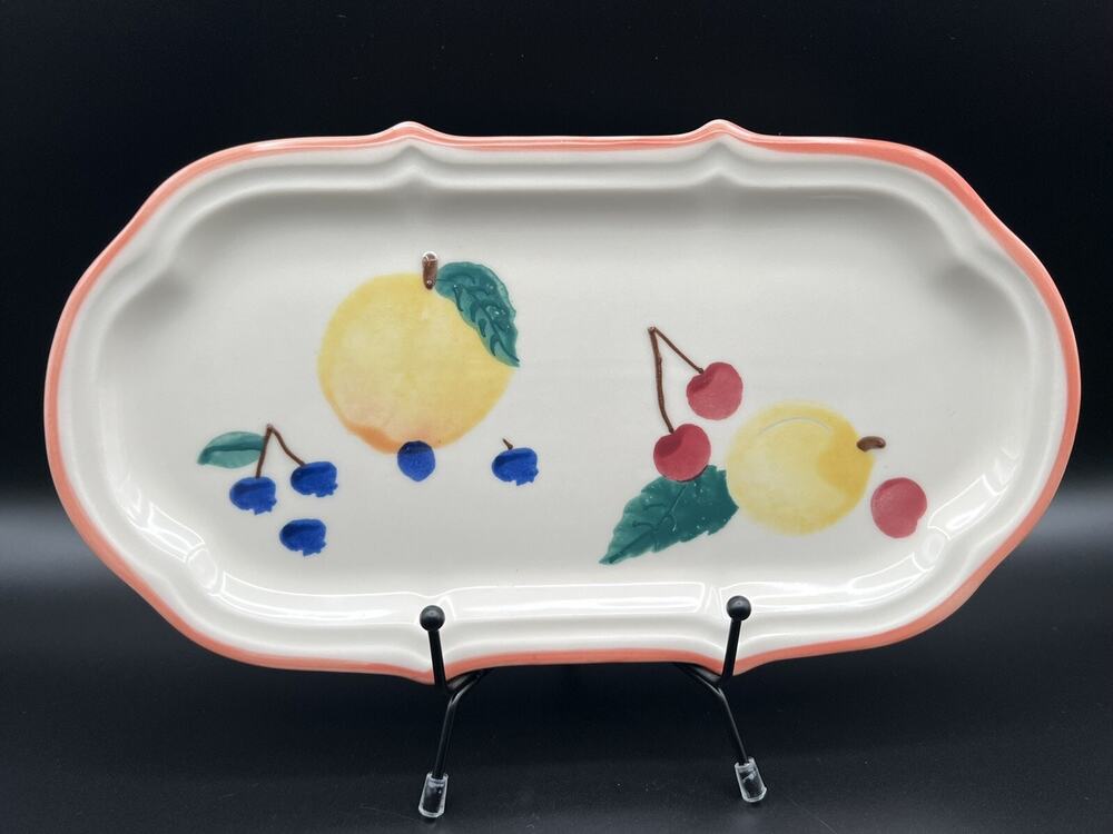 Hartstone Pottery Oval Sandwich Plate Hand Painted Fruit 12” Artist Signed USA